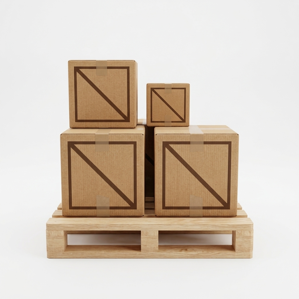 Stacked crates on a wooden pallet